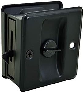 QCAA Solid Brass Sliding Door Pull Privacy Pocket Lock, Matte Black, Made in Taiwan, 2 Pack
