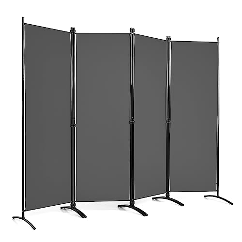 COSTWAY Folding Room Divider, 1/4 Panel Freestanding Wall Privacy Screen Protector, Home Living Room Bedroom Bathroom Paravent Partition Separator (220 x 173cm, Grey)