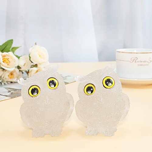 mookaitedecor 3 Inch Clear Quartz Crystal Owl Figurine Ornament for Home Office Decor Housewarming Gift Large Owl Gift for Men Women Resin Stone Animal Sculpture Statue Good Luck Ornament - Image 4