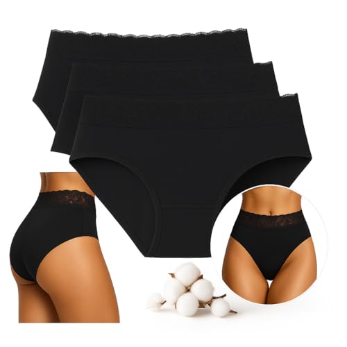 Bragas Menstruales de Algodón Orgánico, Juego de 3, Lavable y Reutilizable, Ultra Absorbente, Ropa Interior Femenina, Negro , medium