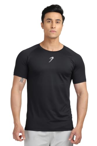 Image of FUAARK Sleek Round Neck Half Sleeves Slim Fit Active Wear Sports and Gym Tshirt for Men Black
