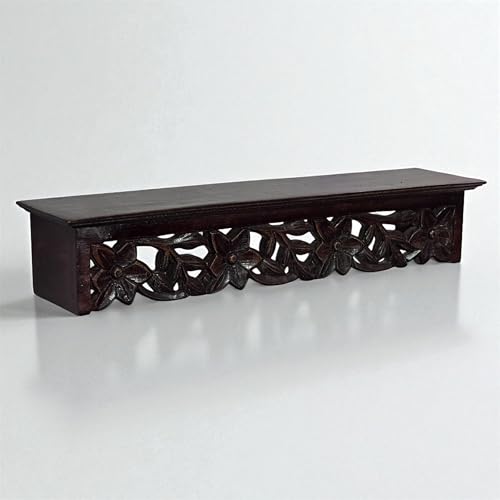 Image of Handcrafted Wooden Wall Hanging Shelf 24 Inch | Decorative Carved Wall Shelf for Living Room, Bedroom & Office | Antique Finish Wooden Display Rack