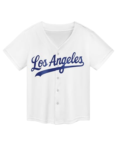 Baseball Jersey for Kids Boys Girls 3-10Y Button Down Team Uniform Shirt Sports Top for Practice White