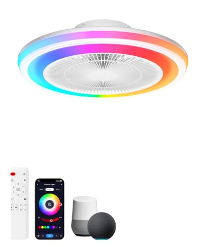 Smart RGB Ceiling Fans with Lights and Remote，20' Low Profile Ceiling Fan with Light ,6-Speed Wind...