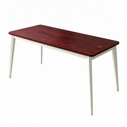 Image of RoaQinFo Office Desk Writing Desk Computer Table Study Table Contemporary Wood Grain Desk With White Metal Frame And Cable, 130x60x75 Cm, Teak Wood Top + White Frame