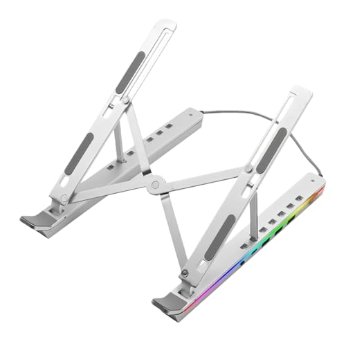 Lembeauty Base para Portátil con Docking Station - Elevador Plegable USB con Refrigeración De Tableta,Base De Acoplamiento con Iluminación RGB,para Carga y Teletrabajo en Escritorio