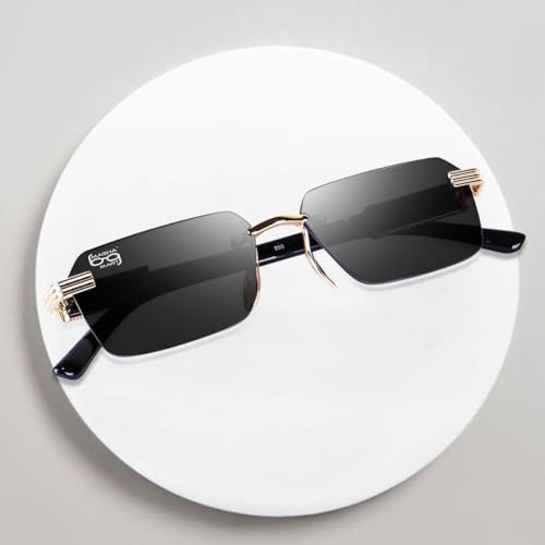 Image of MC STAN | Rimless Luxury Sunglasses For Men & Women Black gold Frame Black & brown lens (Pack of 1)