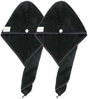 M-bestl 2 Pack Microfiber Hair Towel Wrap,Hair Drying Towel with Button,Absorbent and Anti-frizz Head Towel to Dry Hair Quickly (Black), 25.6*9.8inch/65*25cm