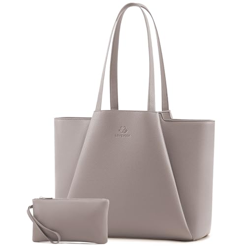 Image of LOVEVOOK Laptop Tote for Women - 15.6 Inch Faux Leather Laptop Bag with Clutch, Large Capacity Office Purse Computer