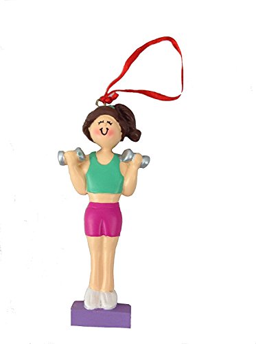 Weight Lifter Female Brown Personalized Christmas Tree Ornament
