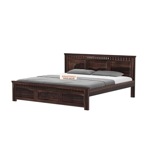 Image of Kuber Sheesham Wood King Size Bed Without Storage (81x74 Inch) | Wooden Double Bed Cot for Bedroom Furniture | Modern Palang Design for Home & Hotels | Walnut Finish