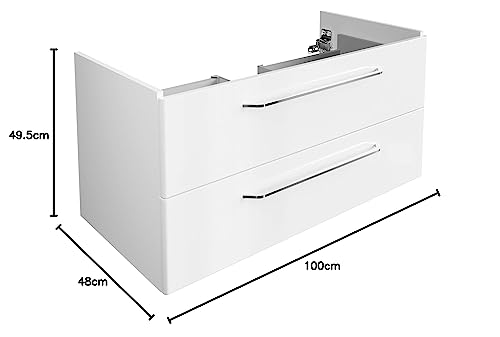 FACKELMANN Waschtisch-Unterschrank Milano/Badschrank mit Soft-Close-System/Maße (B x H x T): ca. 100 x 49,5 x 48 cm/Waschbeckenunterschrank mit 2 Schubladen/Korpus: Weiß/Front: Weiß