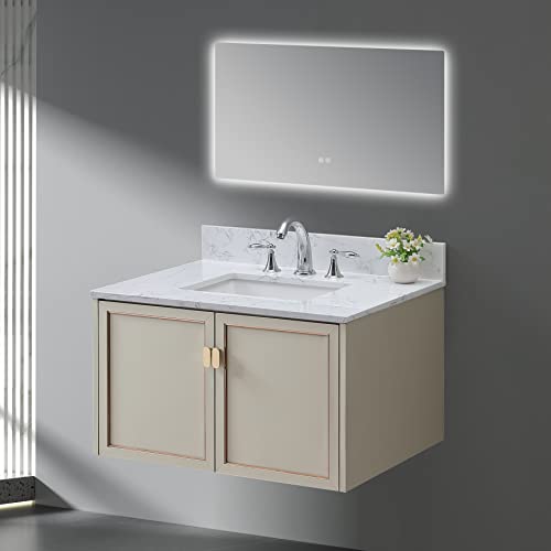 Montary 31"X 22" Bathroom Vanity Top Lightning White Engineered Marble Stone 3 Faucet Hole Vanity Top With Undermount Ceramic Sink And Backsplash #TOP2