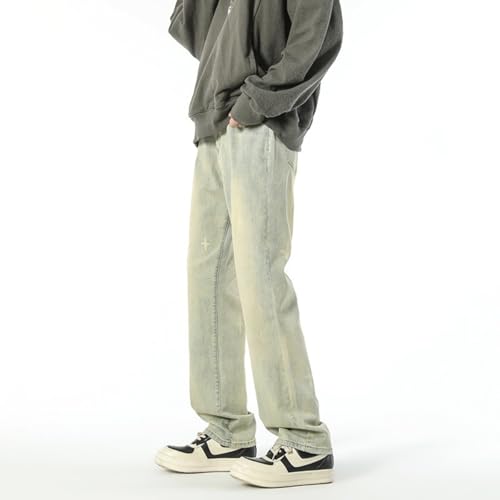 Jeans Pants Trousers Denim Spring and Autumn High Street Star Printed Men's Classic Stretch Yellow Mud Long3