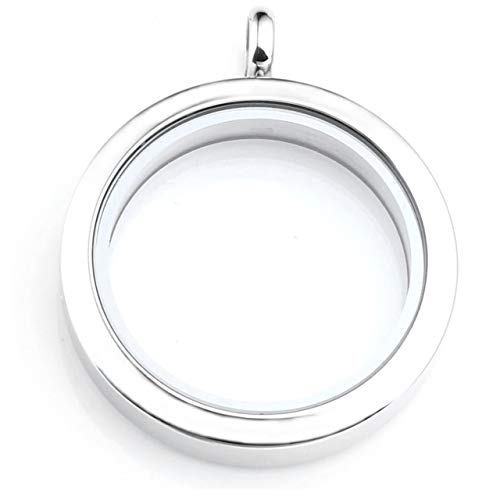 Zysta Silver Round Locket Pendant Necklace 30mm Glossy Stainless Steel Clear Glass Living Memory Floating Charms Stone Storage4