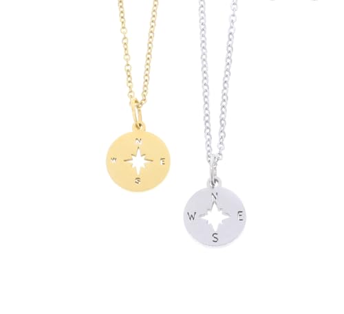 DistinctlyIvy Compass Necklace - DII - World Traveler Wanderlust Gift - Silver Stainless Steel Dainty Charm Graduate