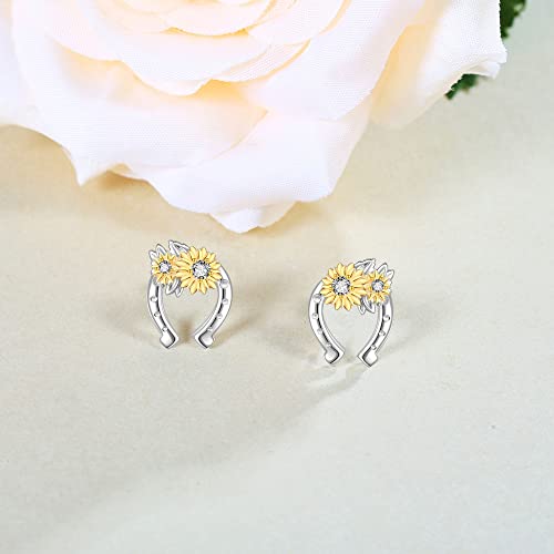YAFEINI Horseshoe Earrings 925 Sterling Silver Sunflower Horseshoe Studs Jewelry for Women3