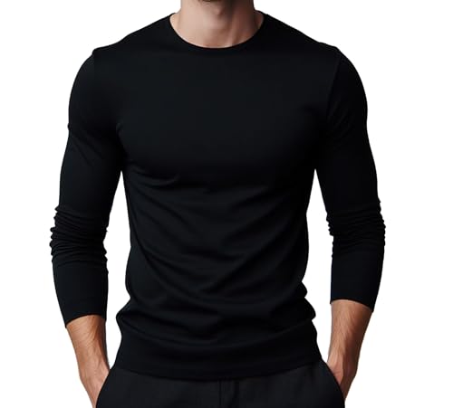 ROCK-IT Apparel Longsleeve Heavy Basic męski T-shirt z długim rękawem, z okrągłym dekoltem, 100% bawełna, rozmiary S-5XL, regularny krój czarny 4XL