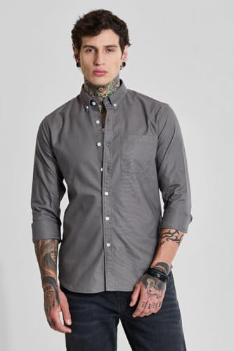 Image of SNITCH Men Casual Shirt | Slim Fit Full Sleeve Button-Down Collar Plain Design | Premium Cotton Blend & Stretchable Fabric for College & Everyday Wear