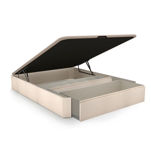 duehome | Luxury S-MAX, Canapé Abatible con Cajón Frontal Extraíble y Zapatero Interior, Acabado en Artico, Medidas: 150 cm (Ancho) x 190 cm (Largo) x 31 cm (Alto)