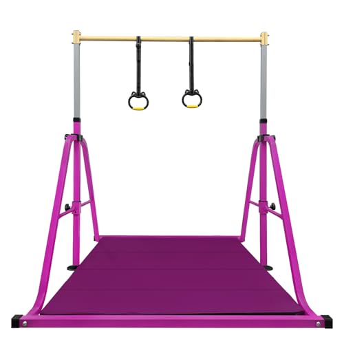 Peakpath Gymnastics kip Bar with Mat,Height Adjustable 3' to 5' and Foldable Gymnastic Equipment for Kids Junior Ages 3-15, Ideal for Indoor and Home Training