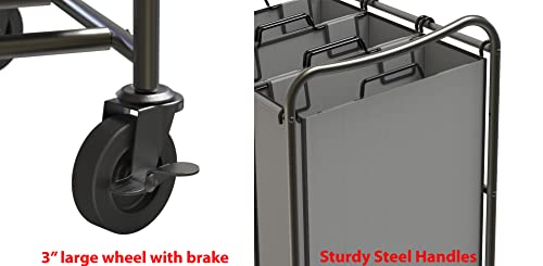 Simplehouseware Heavy Duty 3-Bag Laundry Sorter Rolling Cart, Dark Grey #TOP6