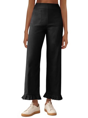 Cicy Bell Womens Wide Leg Pants Casual High Waisted Ruffle Hem Zipper Loose Fit Trousers with Pockets