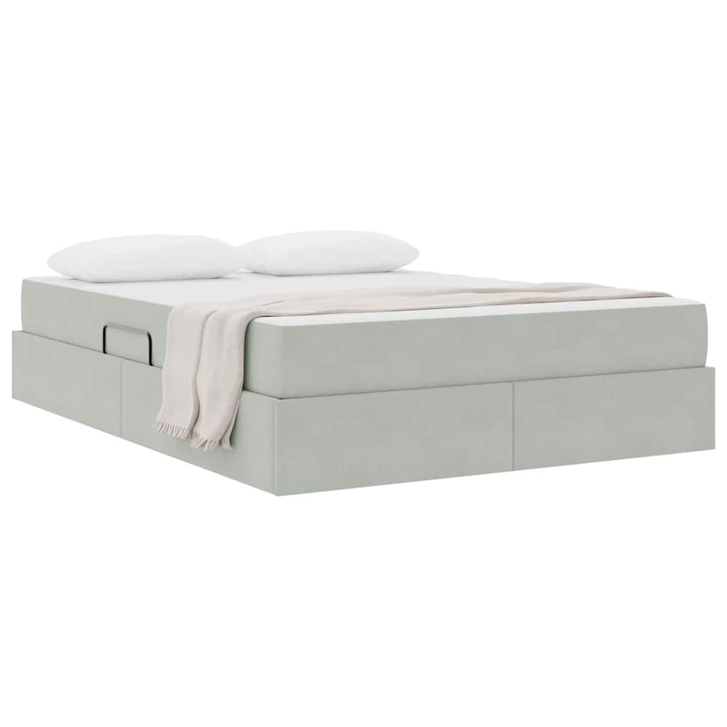 Cama de almacenamiento con colchón, gris claro, 140 x 200 cm, tela de terciopelo, cama doble con ascensor hidráulico y amplio espacio de almacenamiento para dormitorio