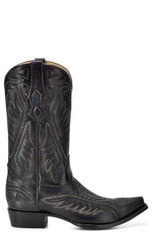 CORRAL MEN'S BLACK-BLUE EMBROIDERY & WOVEN & INLAY, LEATHER SOLE, COWHIDE LEATHER, WESTERN BOOTS, C41492