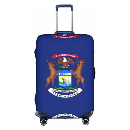 Michigan State Flag Print Travel Elastic Suitcase Luggage Baggage Cover Protector, Washable And Anti-Scratch