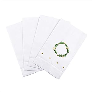 Saro Lifestyle Holly Leaf Wreath Embroidery Christmas Hemstitched Linen Cotton Guest Towel Set of 4 White 14×22