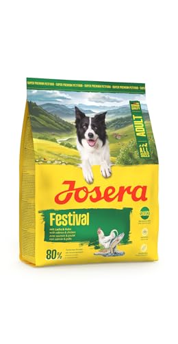 JOSERA Adult Festival Lachs & Huhn (1 x 900 g) | Premium Trockenfutter für ausgewachsene wählerische aktive Hunde | energiereich | in leckerem Soßenmantel auch zum Einweichen | glutenfrei | 1er Pack