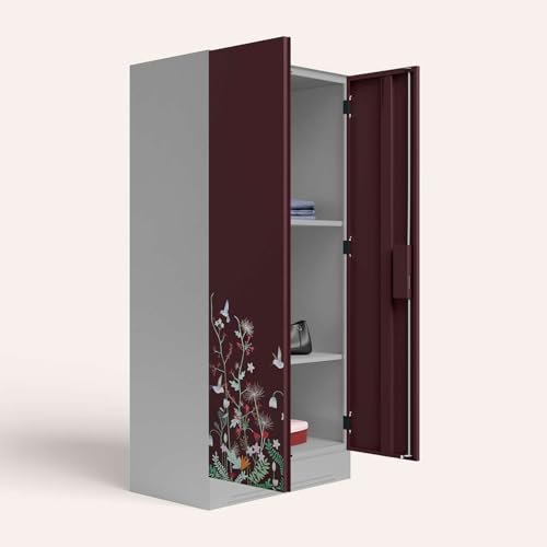 Image of Interio by Godrej Wardrobe Slimline 2 Door Steel Almirah (Digital Printed Russet and Royal Ivory) Wardrobe for Clothes, 1 Year Warranty, 2 Shelves