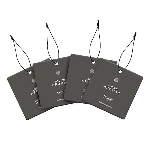 Image of Doctor Aromas Hanging Fresh Car, Vehicle or Auto Perfume and Air Freshener Fragrance Diffuser, Odor Smell Eliminator Automobile Hanging Diffuser, Variaty 4 Pack (Dream, Hope, Glamour, Verde)