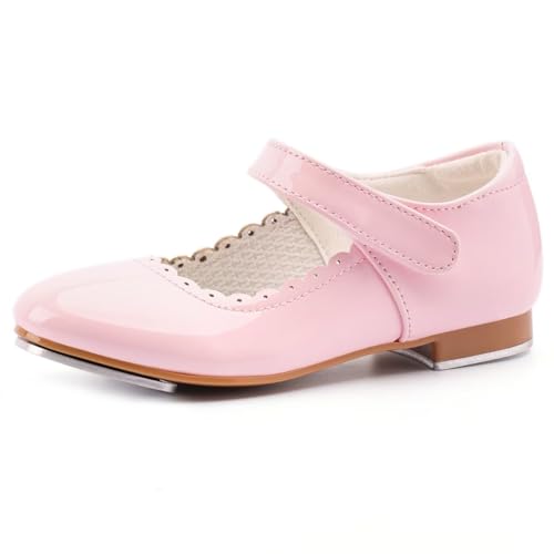 Asyusyu Tap Shoes for Girls Kids Tap Dance Shoes PU Patent-Pink 12 UK