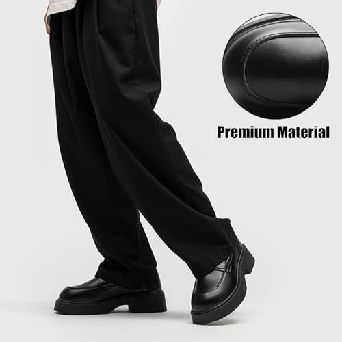 Men's Retro Leather Platform Chunky Heel Loafers with Arch Support Casual Round Toe Thick Sole Heightening Slip-On Formal Dress Penny Shoes for Party Wedding Business Daily2