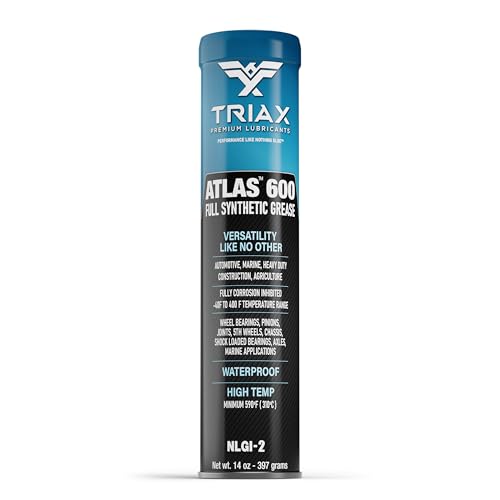 TRIAX Atlas 600 - Full Synthetic Grease - Ultra Duty - All 5th Wheel, Bearings, Joints, Pivots, Bolts - Super Adhesive - Marine - Wide Temp Range -40 F to 450 F - 14 Ounce Cartridge (1 Tube)