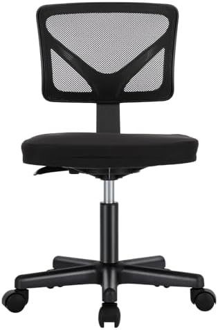 Sweetcrispy Office Computer Desk Chair, Ergonomic Low-Back Mesh Rolling Work Swivel Chairs with Wheels, Armless Comfortable Seat Lumbar Support for Home, Bedroom, Study, Student, Adults, Black
