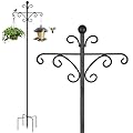 Bird Feeders Hanging Station, 196cm Wild Bird Feeder Poles and Hangers, Free Standing Feeding Station for The Garden, Heavy Duty Metal Double Shepherds Crooks Hooks for Lights Stand, Black, 1 Pack
