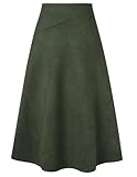 Kate Kasin 2025 Women's Suede Skirts, High Waist A-Line Skirt, Fall Winter Midi Skirt Army Green