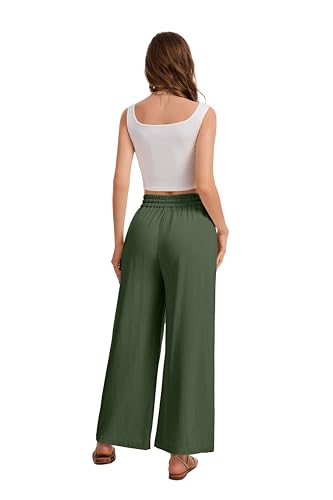 Image of KICZOY Women Flowy Pants Drawstring Waist Wide Leg Palazzo Beach Pants Loose Fit with Pockets