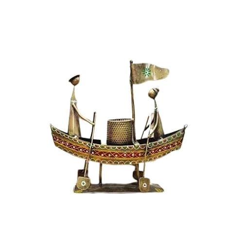 Mystikraft Iron Painted 5 Man in Boat Pen Holder Cum Showpiece,Pen Stand for Study Table,Office, Dining Table Decor and Gifts I Pen Stand Rust Free Metal Spoon and Pen Holder,