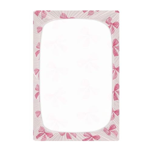 Image of Burbuja Fitted Crib Sheet for Girls and Boys, Pink Bow Soft Breathable Crib Sheet for Standard Crib and Toddler Bed Mattresses, 27 x 39 in