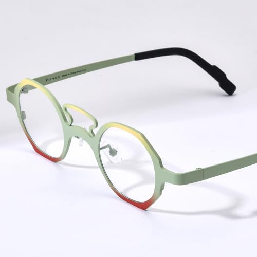 Image of FONEX Colorful Pure Titanium Glasses Frame Women Retro Round Eyeglasses