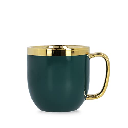 HOMLA Sinnes Tasse mit Goldener Verzierung - Becher Teetasse Kaffeebecher 0,28 l Porzellan Vergoldet Handbemalt Smaragd & Gold
