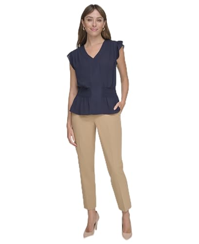 Tommy Hilfiger Women's Suits Cap Sleeve Smocked Shirt, Ivory/Midnight, XL - image 1
