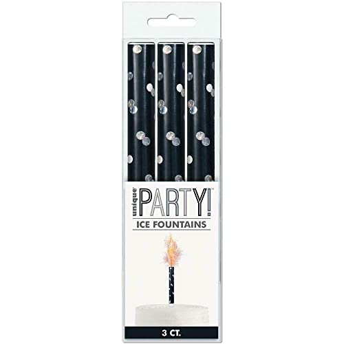 YAKODO® Black/Silver Ice Fountain Candles Birthday Party Cake Topper, 3 Ice Fountain x 15cm