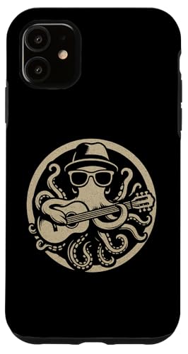 クールなタコのギター奏者デザイン 面白い音楽愛好家 海の生き物 スマホケース iPhone 11 用