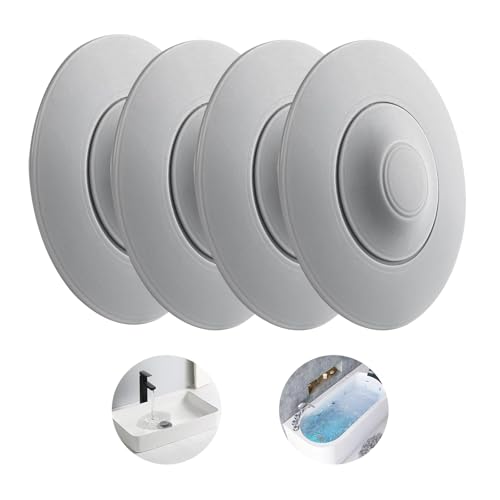 Universal Abflussstopfen Silikon 4 Stück,rutschfeste waschbeckenstöpsel Gummi mit Haarsieb und Badewannenstöpsel, Badewanne Ablaufstopfen,für Waschbecken, Dusche, Badewanne, Küchenspüle Grau