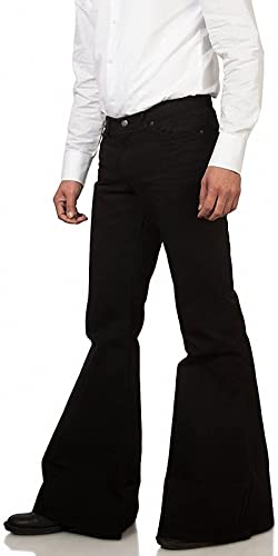 Image of Men's Relaxed Vintage 60s 70s Bell Bottom Stretch Fit Classic Comfort Flared Flares Retro Leg Disco Denim Jeans Pants